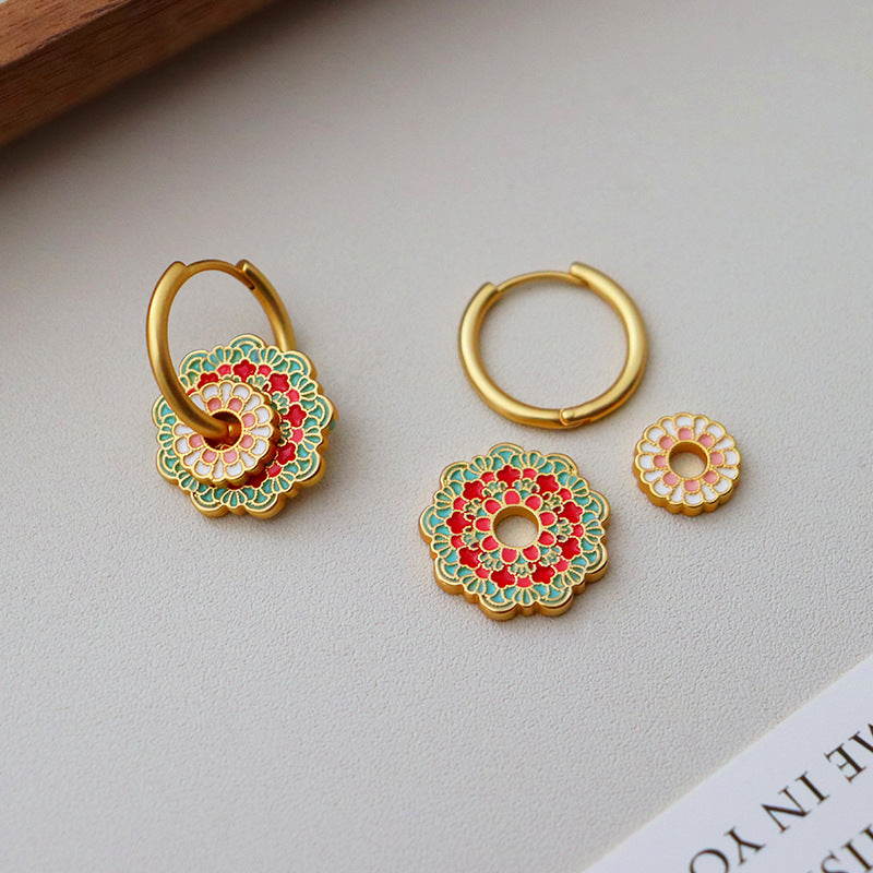 Red Blossom Hoop Earrings