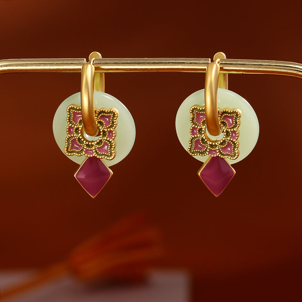 Ruby Lotus Jade Earrings