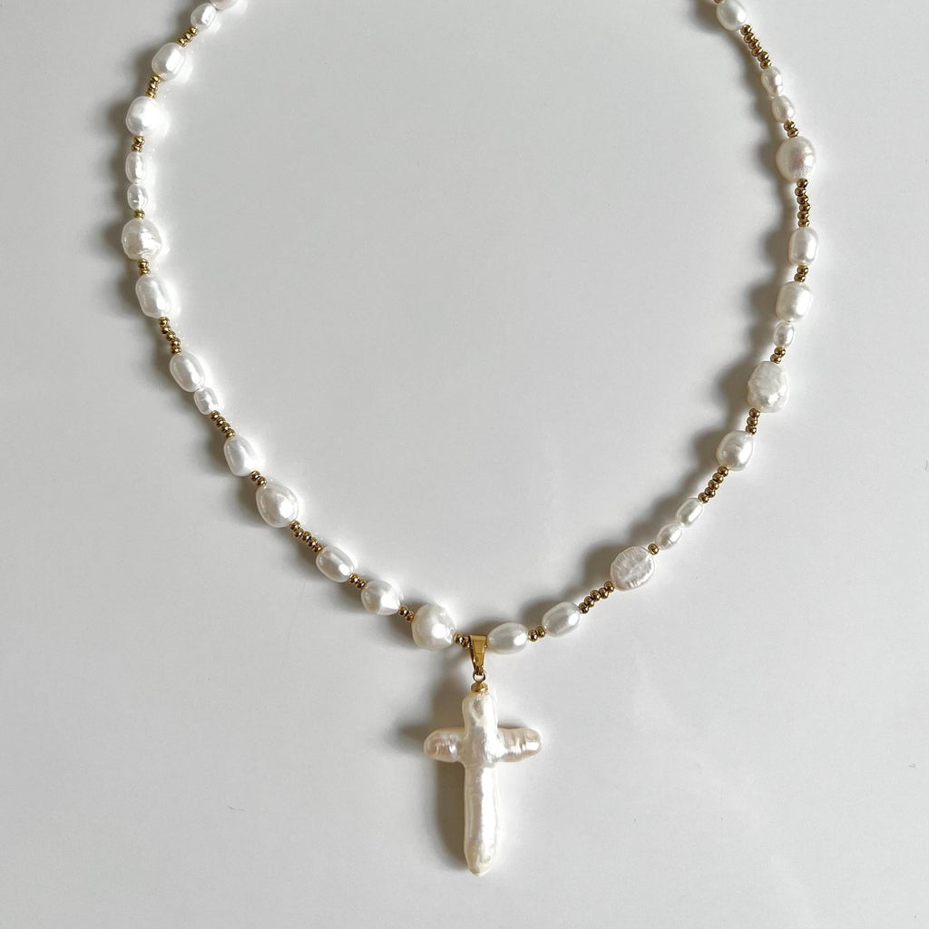 Natural Pearl Cross Necklace