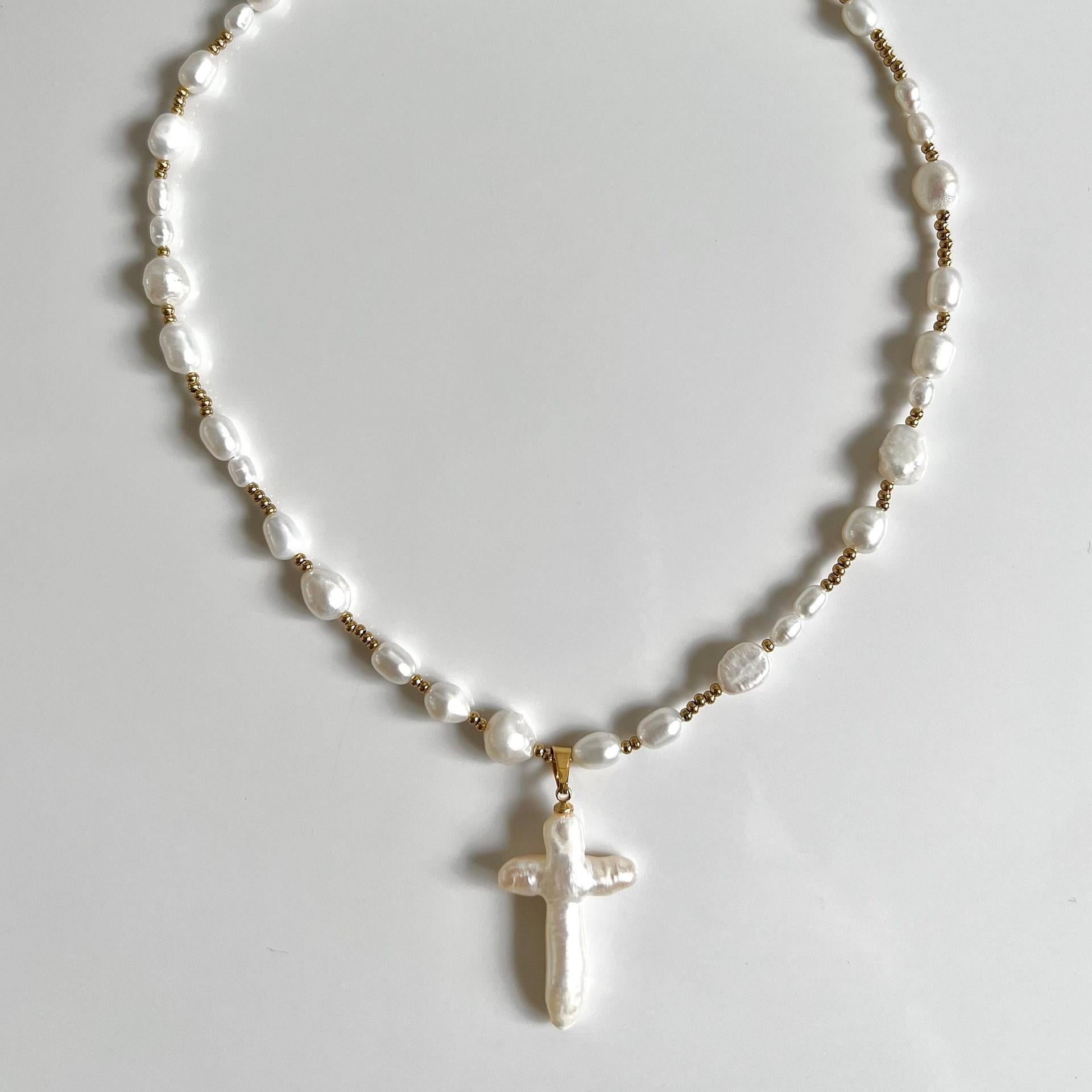 Natural Pearl Cross Necklace