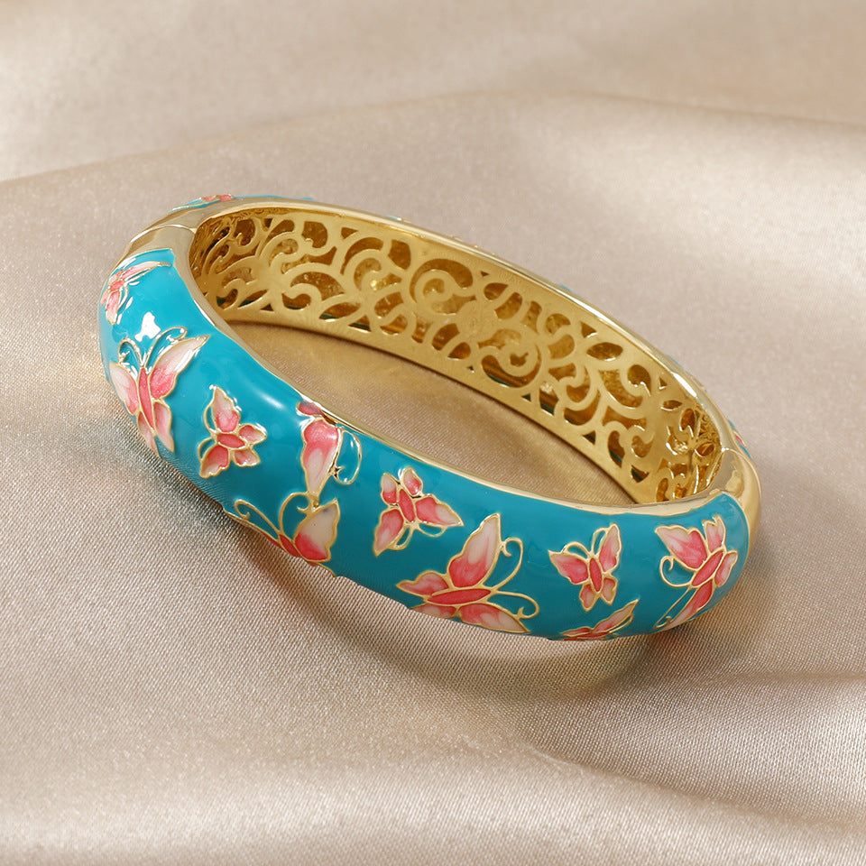 Turquoise Butterfly Enamel Bangle