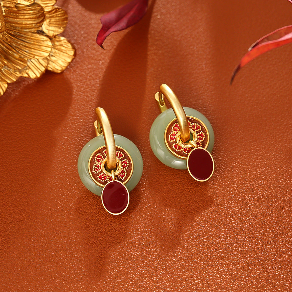 Jade & Maroon Enamel Earrings