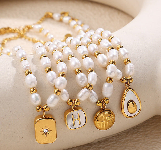 Gold Charm Pearl Necklace