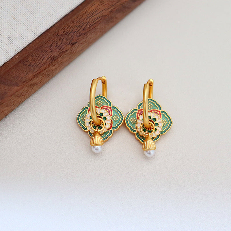 Mint Blossom Earrings with Pearl Drop