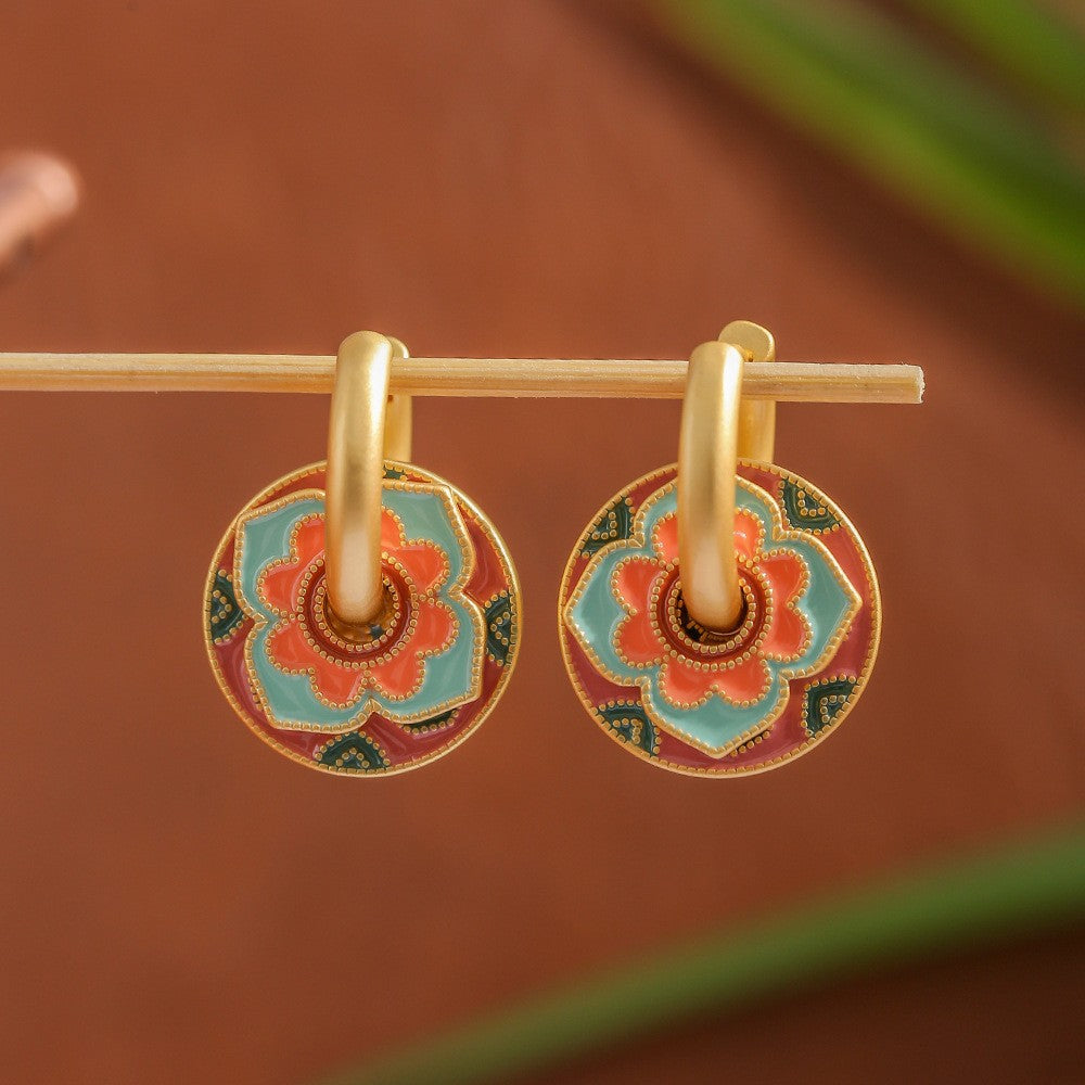 Turquoise Bloom Enamel Earrings