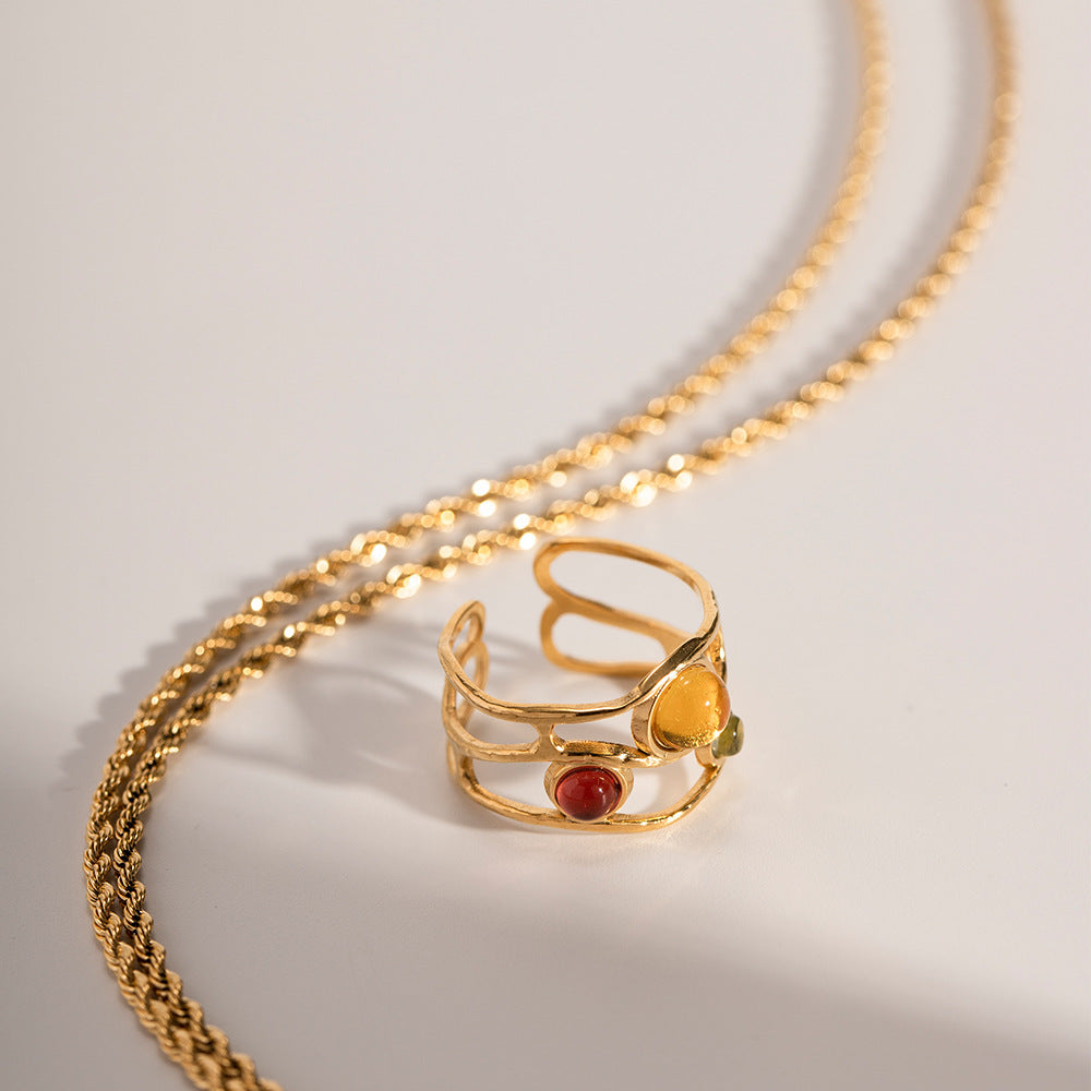 Abstract Triple Stone Ring