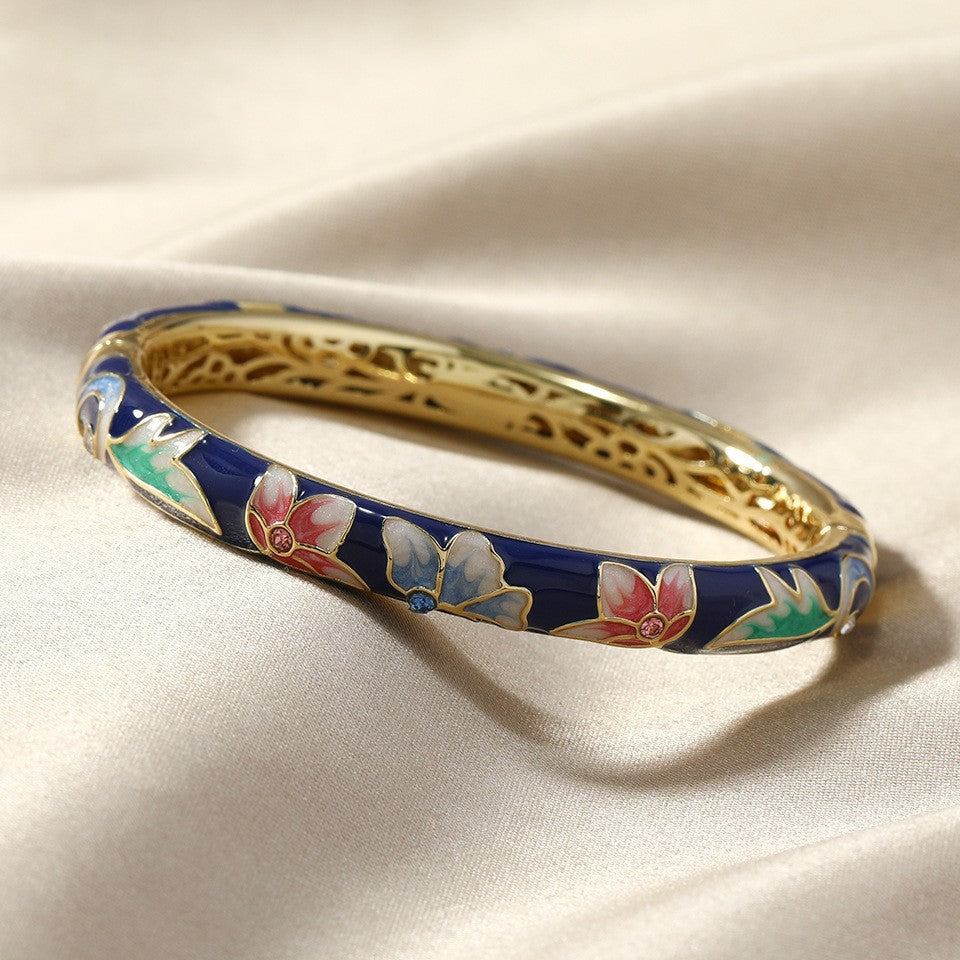 Navy Enamel Floral Bangle