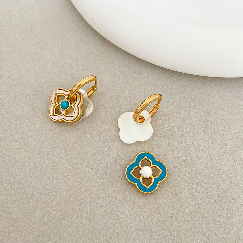 Turquoise & White Clover Earrings with Pearl Accent