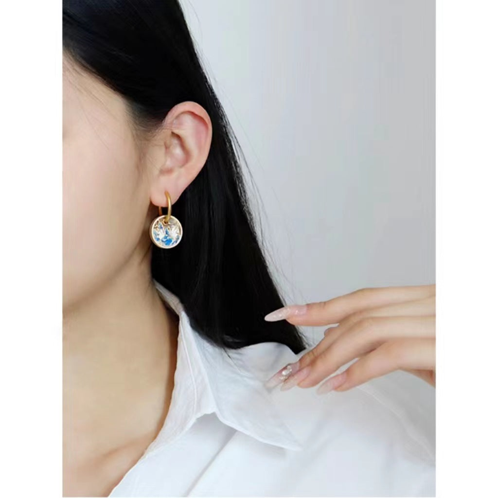 Blue Swan Earrings with Gold Frame