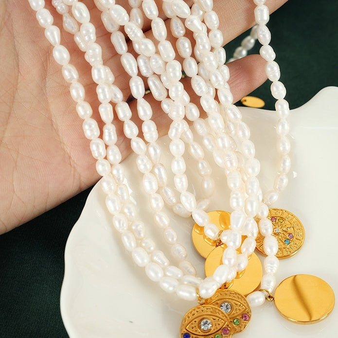 Gold Medallion Pearl Necklace