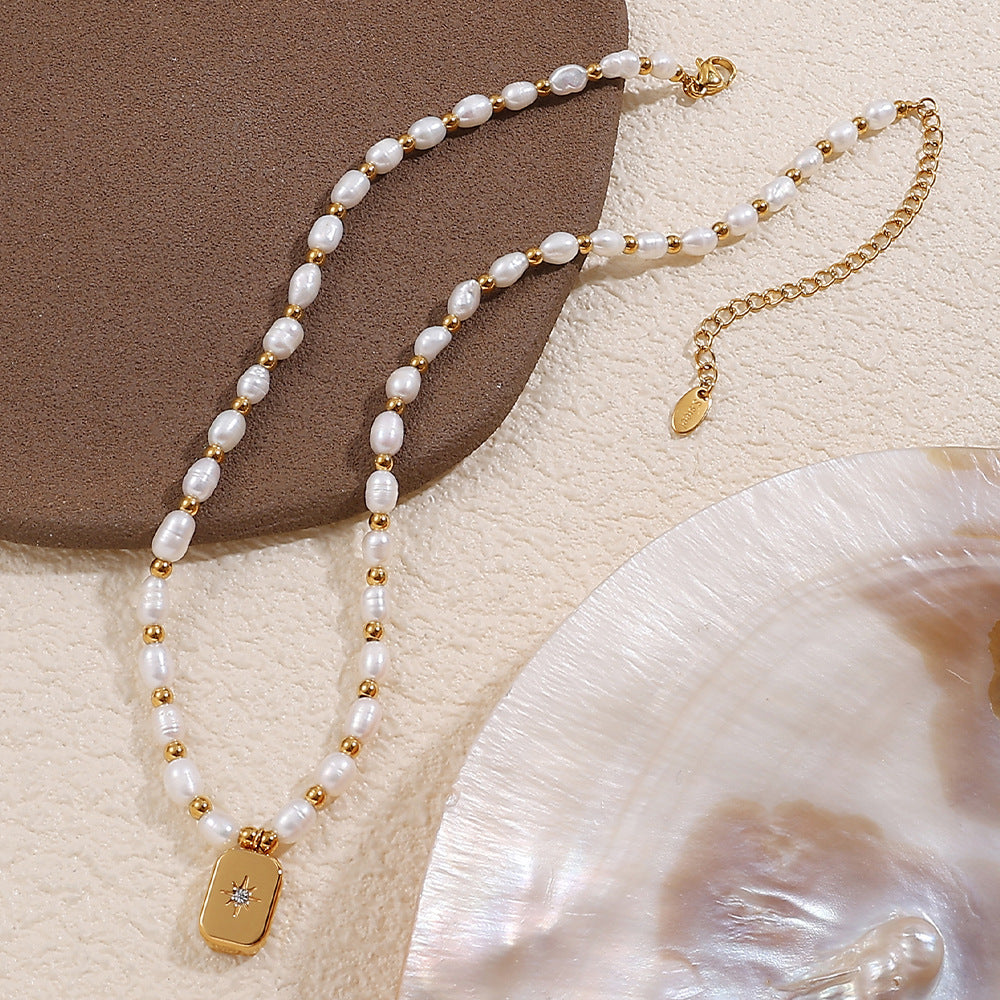 Gold Charm Pearl Necklace