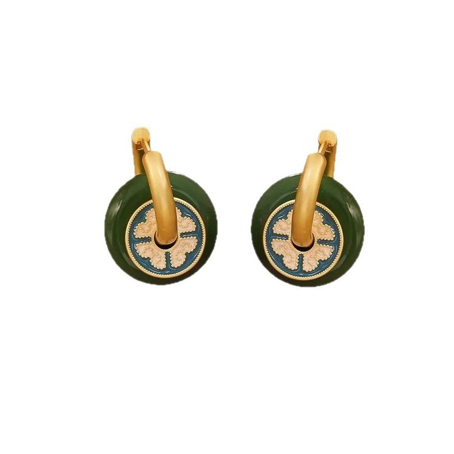 Emerald Jade Enamel Hoop Earrings