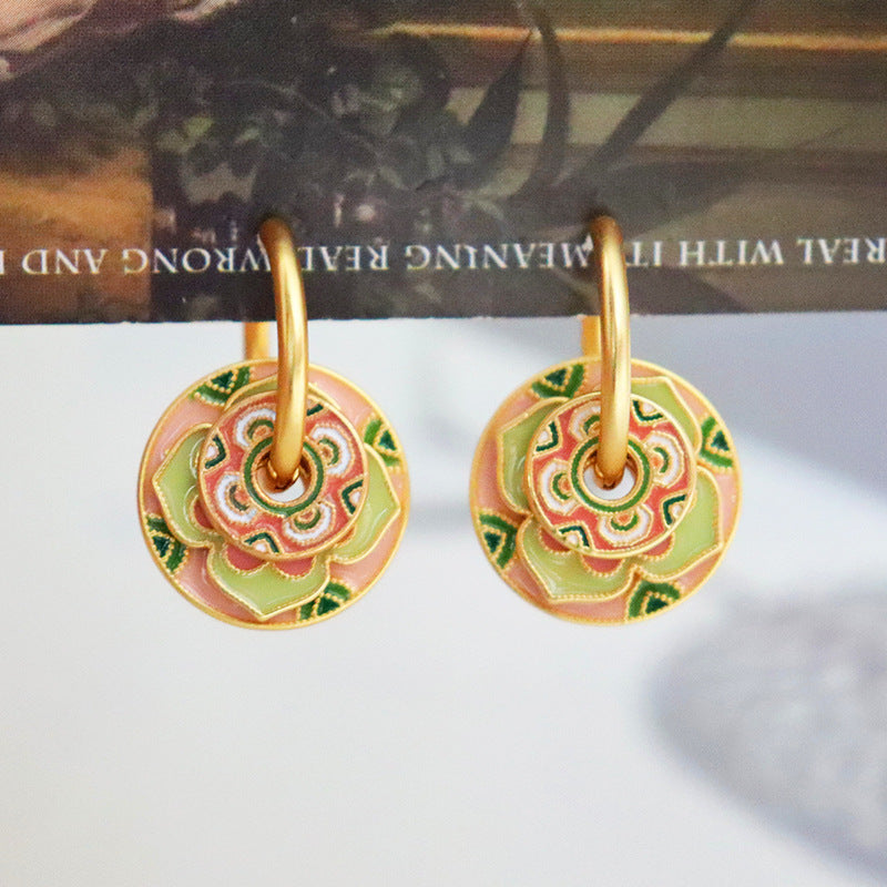 Peach & Green Floral Earrings