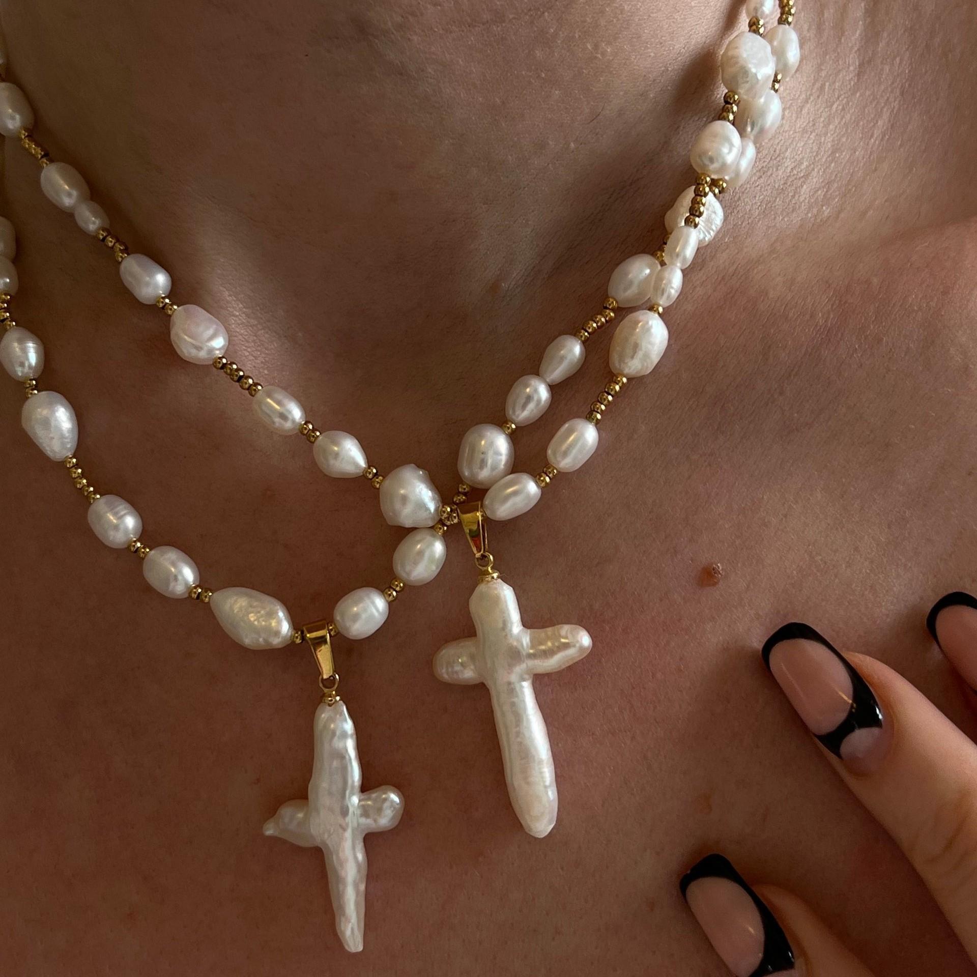 Natural Pearl Cross Necklace