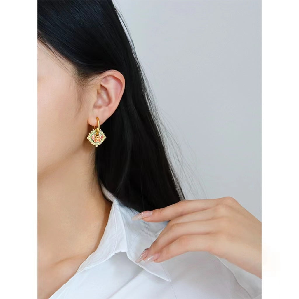 Green & Orange Butterfly Earrings with Gold Frame