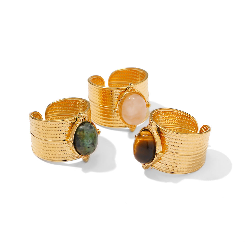 Gold Adjustable Ring with Natural Stone