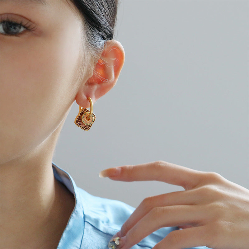 Maroon & Peach Floral Earrings