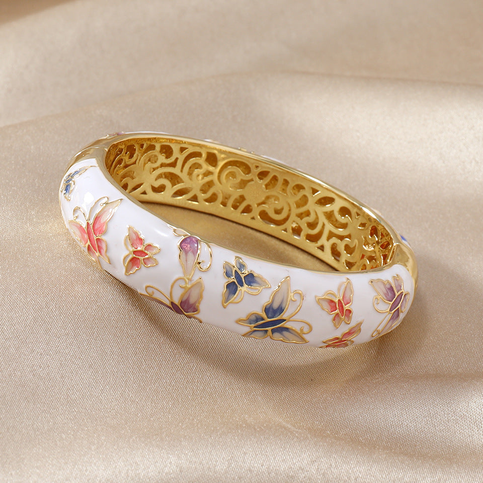 White Enamel Butterfly Bangle