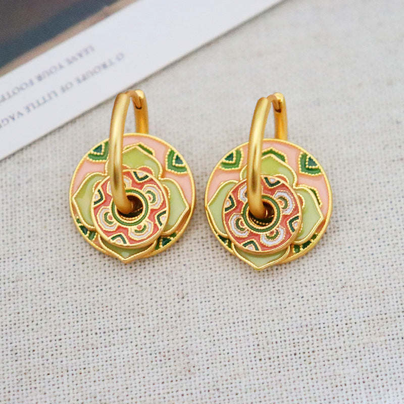 Peach & Green Floral Earrings
