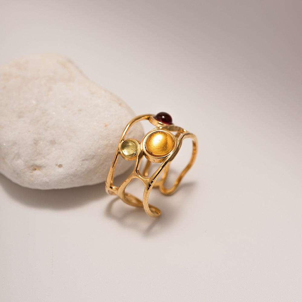Abstract Triple Stone Ring