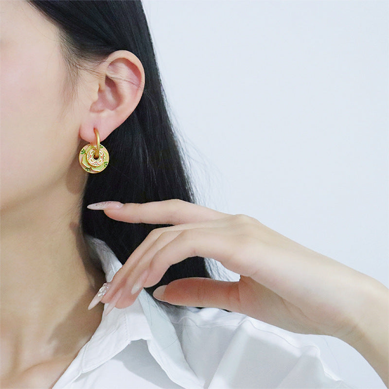 Peach & Green Floral Earrings