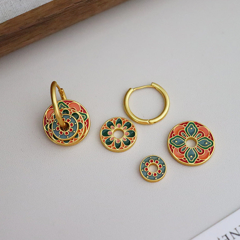 Green & Coral Mandala Earrings