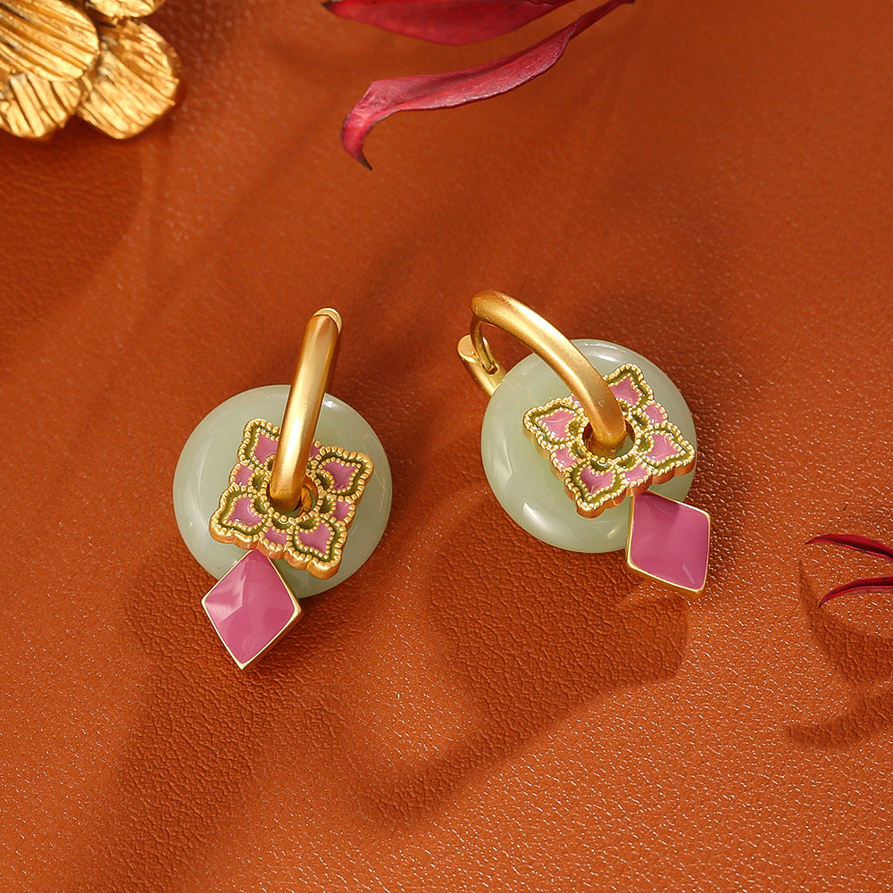 Ruby Lotus Jade Earrings