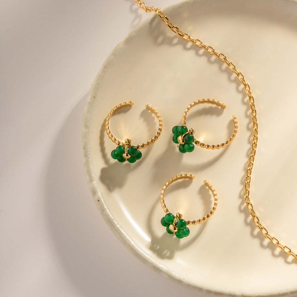 Gold Beaded Ring with Gemstone Flower