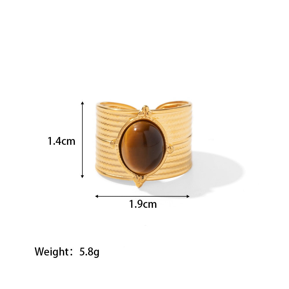 Gold Adjustable Ring with Natural Stone