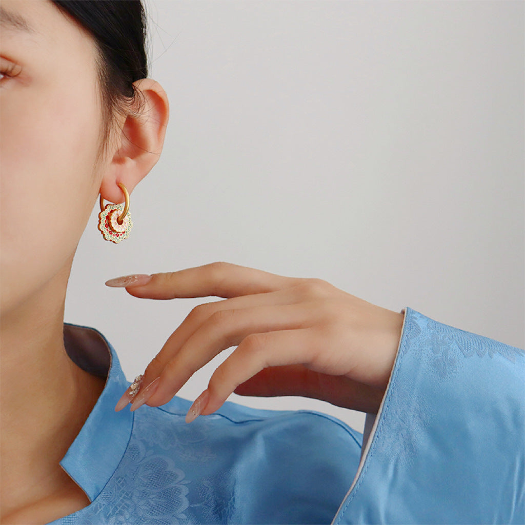 Red Blossom Hoop Earrings