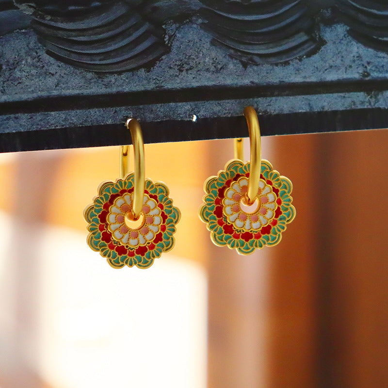 Red Blossom Hoop Earrings
