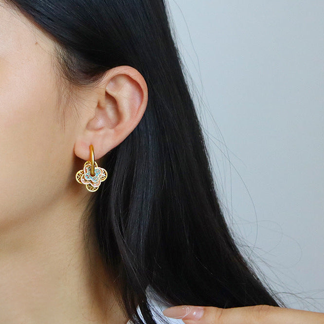 Turquoise & Peach Floral Earrings