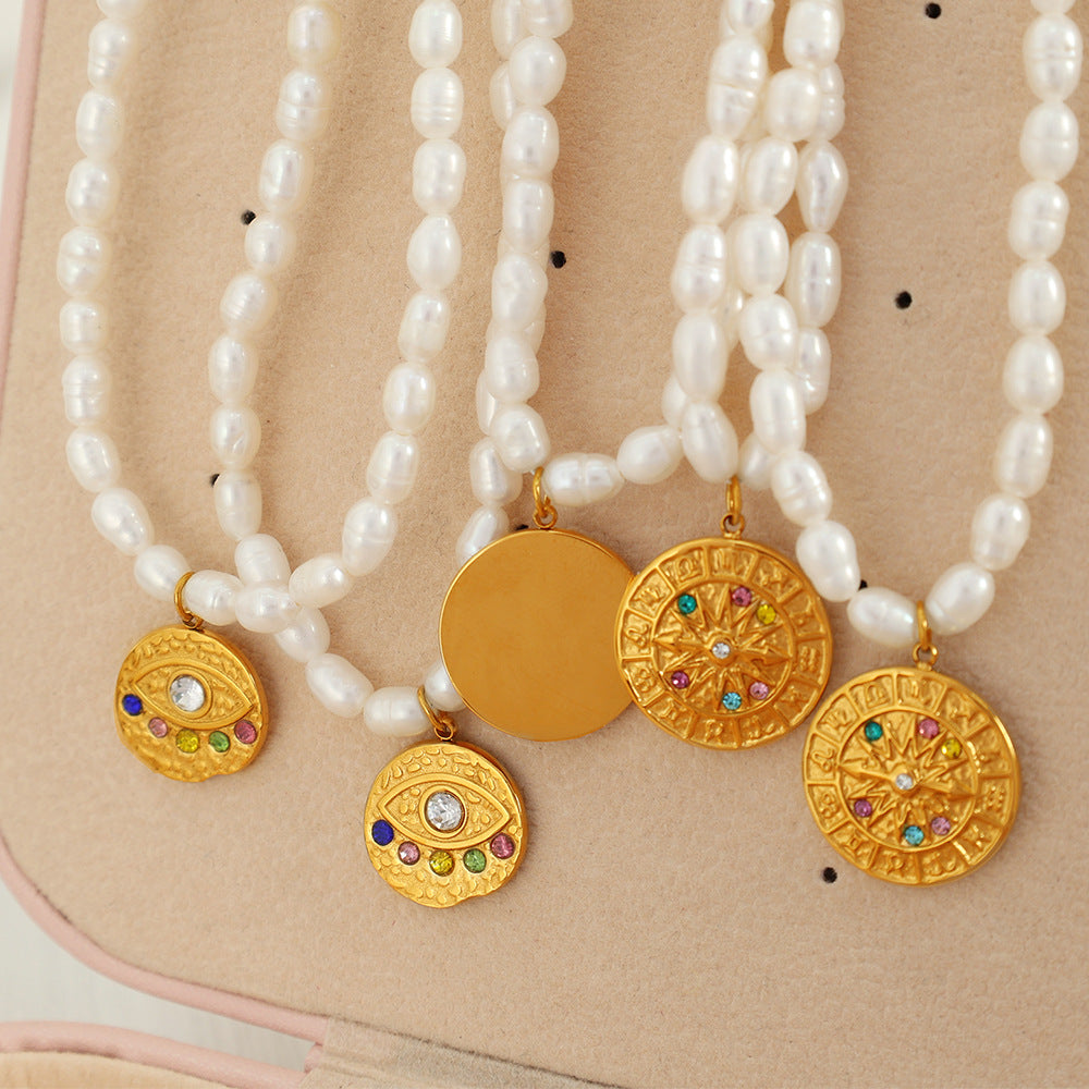 Gold Medallion Pearl Necklace