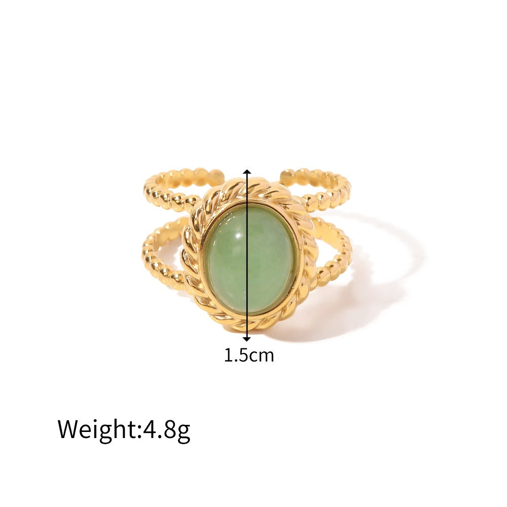 Twisted Double Band Ring with Natural Green Stone
