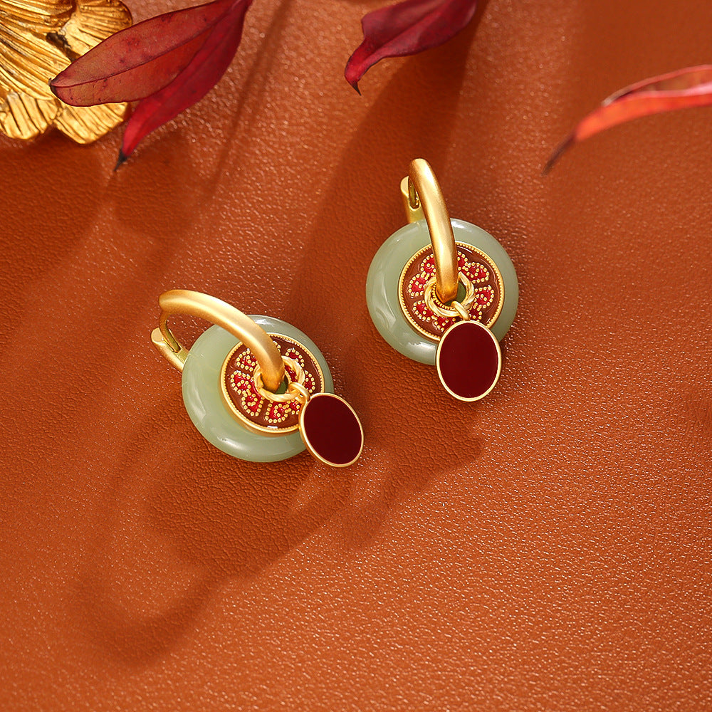 Jade & Maroon Enamel Earrings
