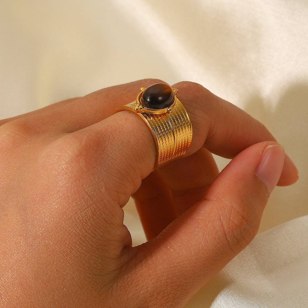 Gold Adjustable Ring with Natural Stone