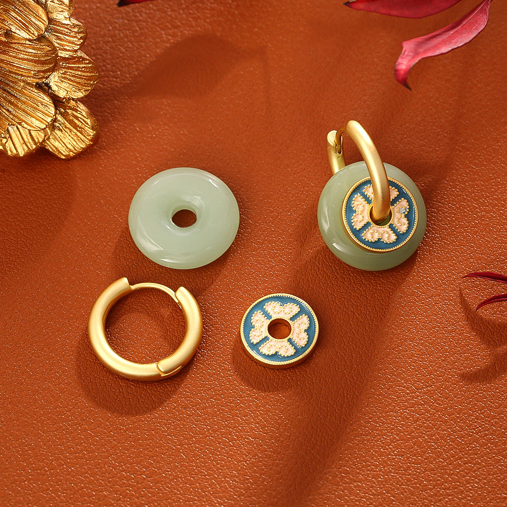 Jade & Enamel Floral Hoop Earrings