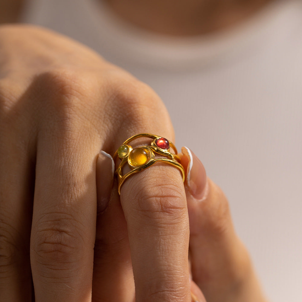 Abstract Triple Stone Ring