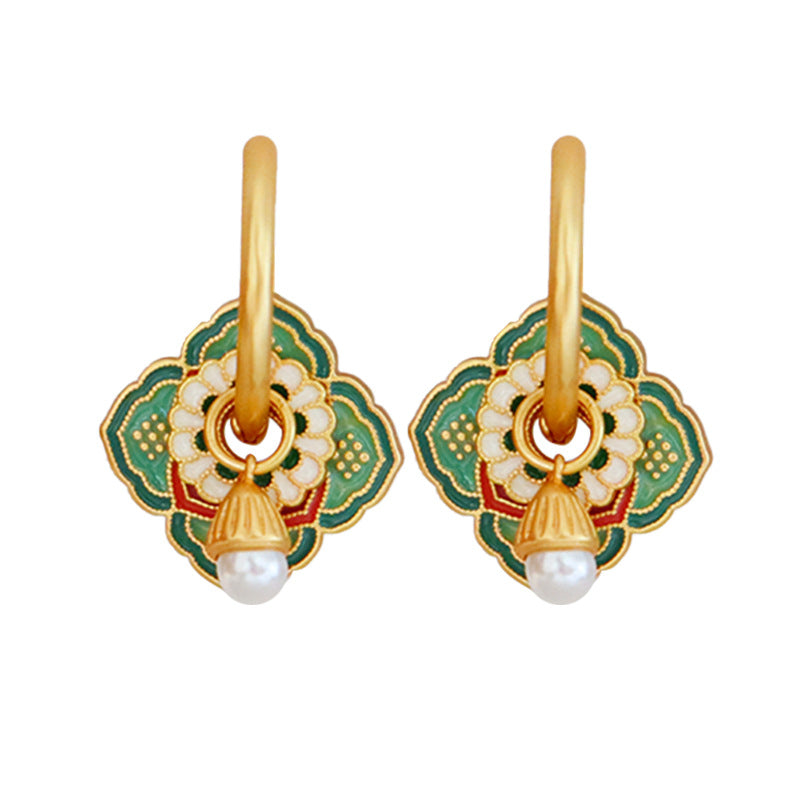 Mint Blossom Earrings with Pearl Drop