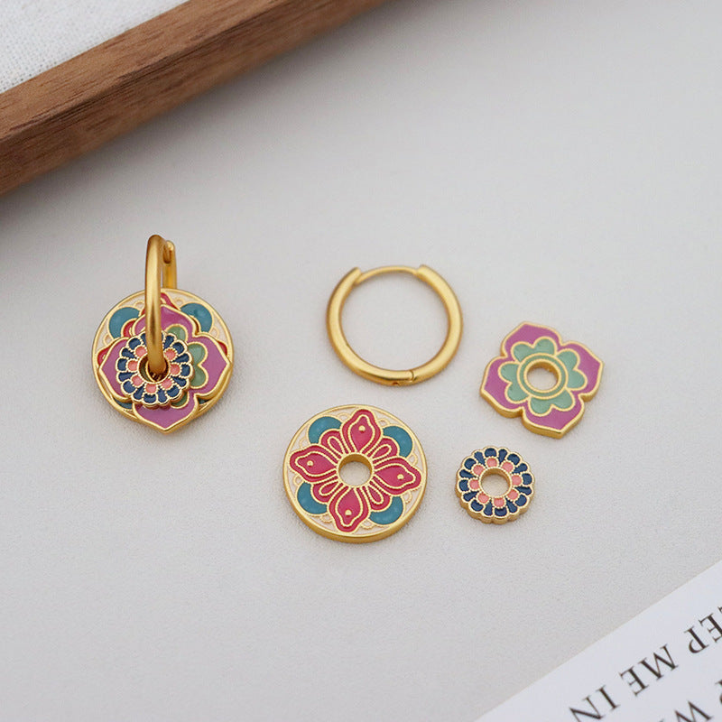 Pink & Green Flowers Earrings