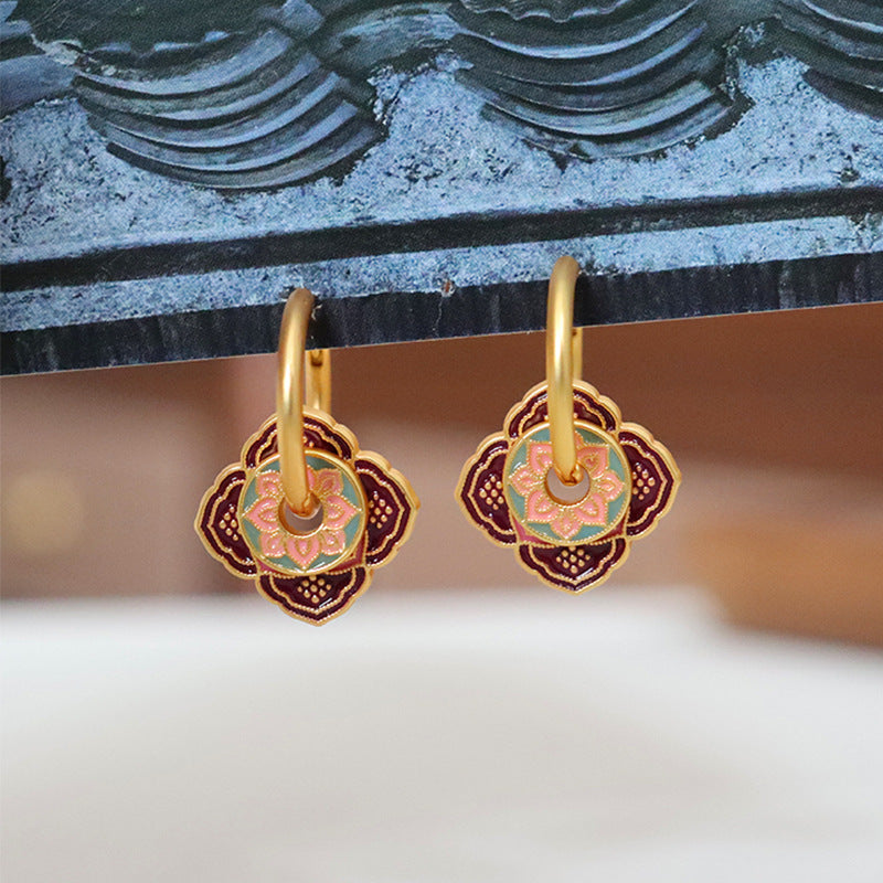 Maroon & Peach Floral Earrings