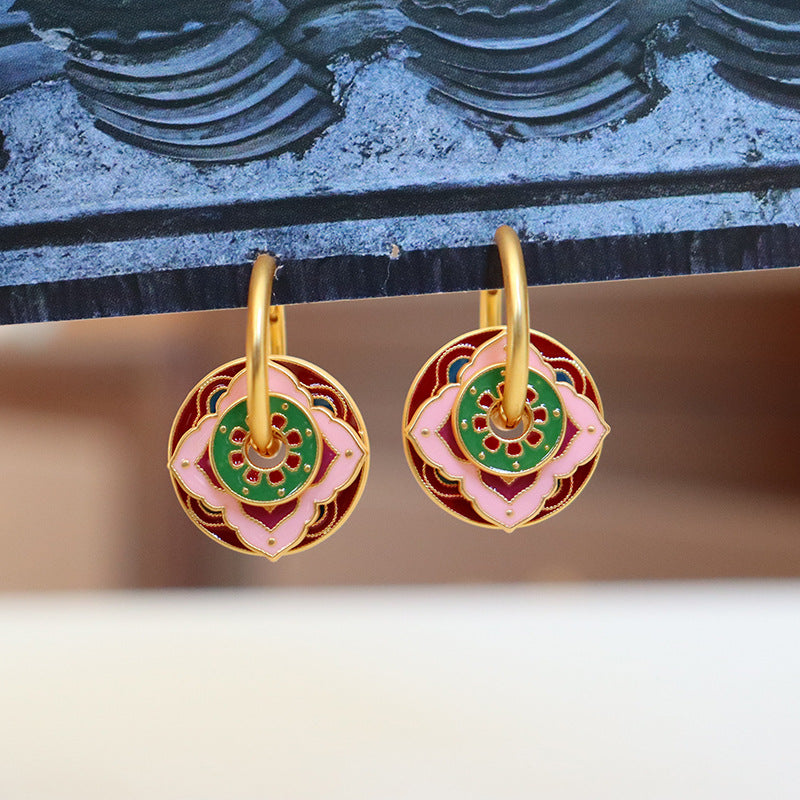 Burgundy & Pink Geometric Floral Earrings