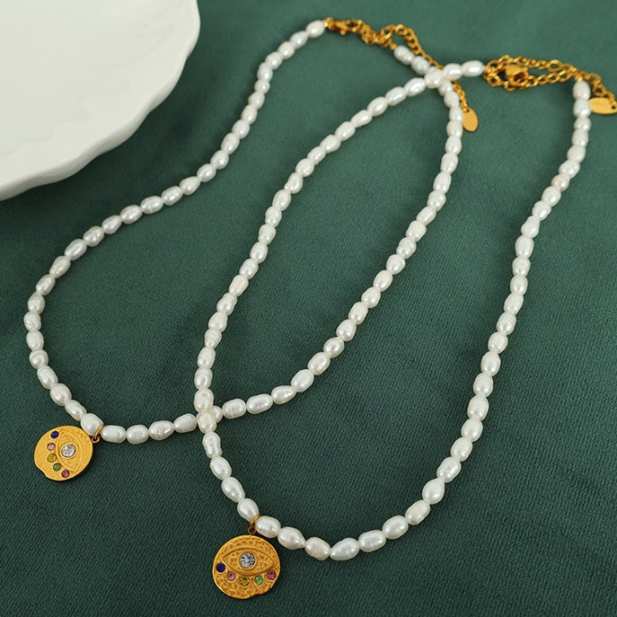 Gold Medallion Pearl Necklace