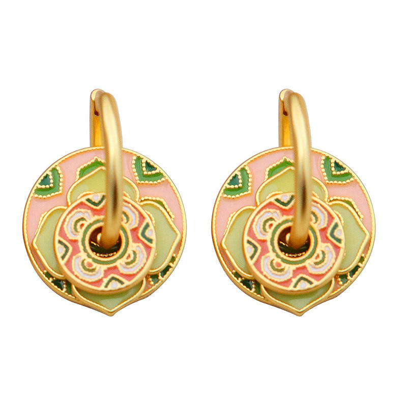 Peach & Green Floral Earrings