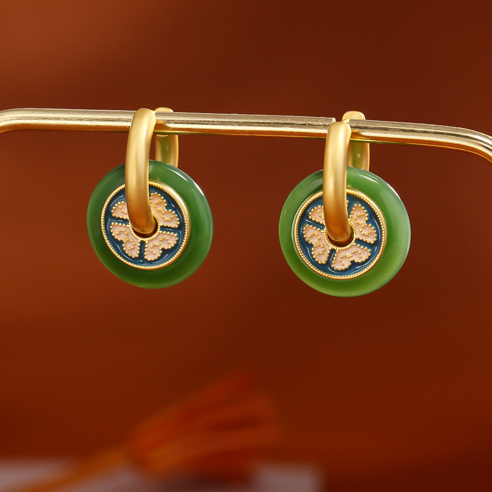 Emerald Jade Enamel Hoop Earrings