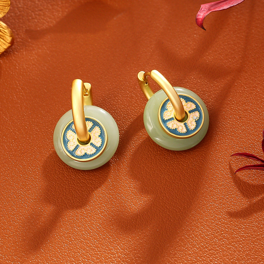 Jade & Enamel Floral Hoop Earrings