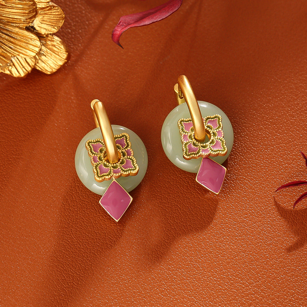 Ruby Lotus Jade Earrings