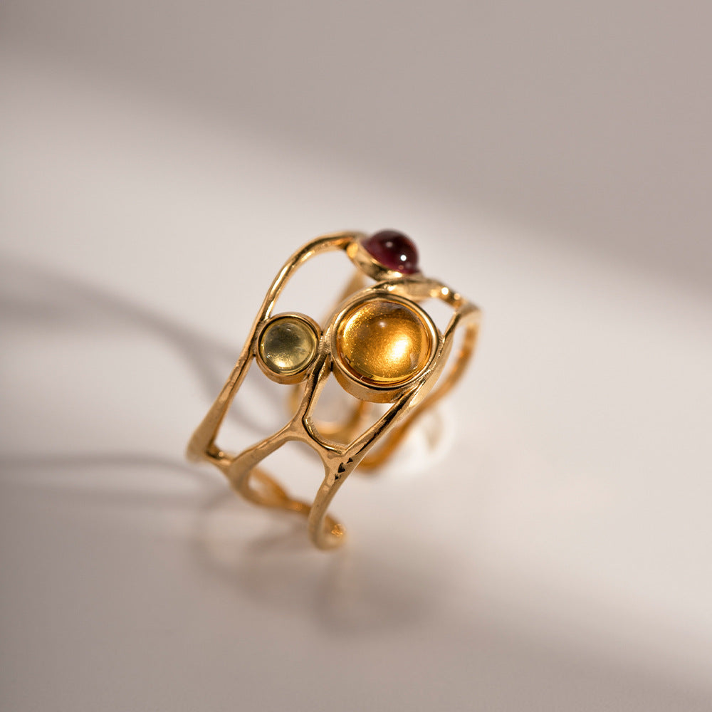 Abstract Triple Stone Ring