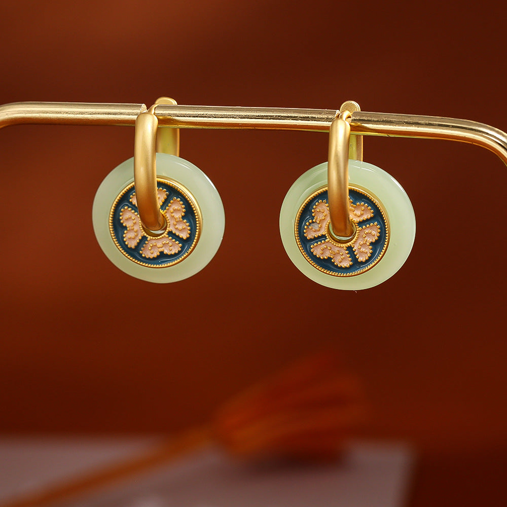 Jade & Enamel Floral Hoop Earrings