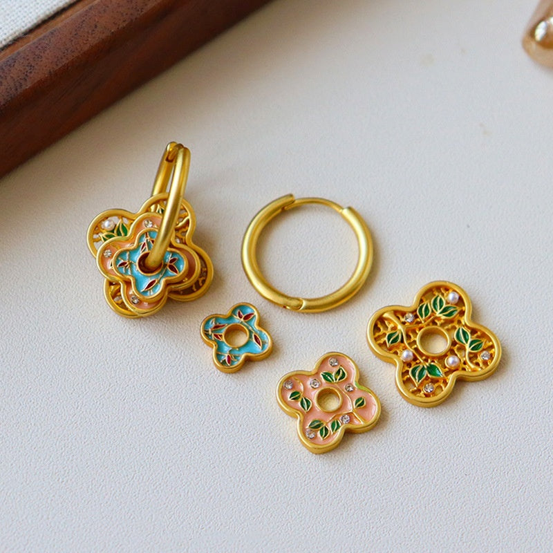 Turquoise & Peach Floral Earrings